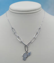 Load image into Gallery viewer, Hamsa &amp; Evil Eye Paperclip Y Chain - Sterling Silver
