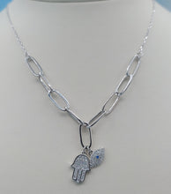 Load image into Gallery viewer, Hamsa &amp; Evil Eye Paperclip Y Chain - Sterling Silver