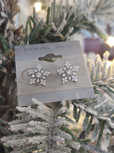 CZ Snowflake Studs - Sterling Silver