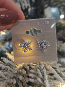 CZ Snowflake Studs - Sterling Silver