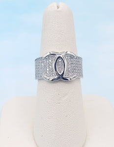 Pave Designer Inspired C C Ring - Sterling Silver