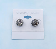 Load image into Gallery viewer, 12mm Gray Crystal Ball Stud Earrings - Sterling Silver