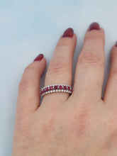 Load image into Gallery viewer, Three Row Ruby &amp; Diamond Band - 14K White Gold