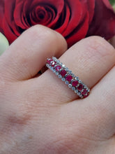 Load image into Gallery viewer, Three Row Ruby &amp; Diamond Band - 14K White Gold