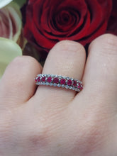 Load image into Gallery viewer, Three Row Ruby &amp; Diamond Band - 14K White Gold