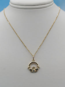 Gold Solid Claddagh Necklace - 14K Yellow Gold