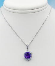 Load image into Gallery viewer, Amethyst &amp; Diamond Pendant &amp; Chain - 14K White Gold