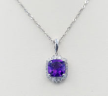 Load image into Gallery viewer, Amethyst &amp; Diamond Pendant &amp; Chain - 14K White Gold