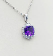 Load image into Gallery viewer, Amethyst &amp; Diamond Pendant &amp; Chain - 14K White Gold