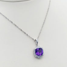 Load image into Gallery viewer, Amethyst &amp; Diamond Pendant &amp; Chain - 14K White Gold
