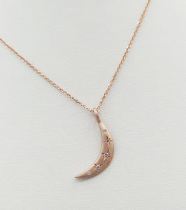 Diamond Moon And Stars Necklace - 14K Rose Gold
