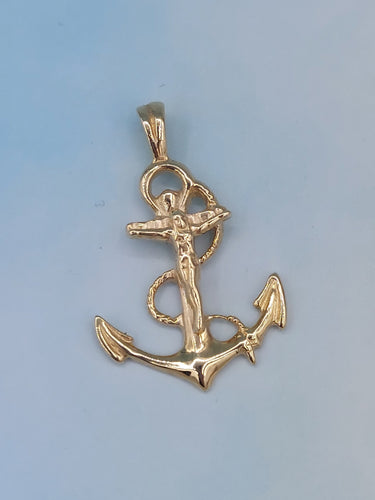 Anchor Crucifix Pendant - 14K Yellow Gold