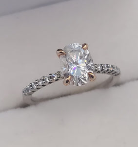 1.25 Carat Oval Moissanite Diamond Engagement Ring - 14K White & Rose Gold