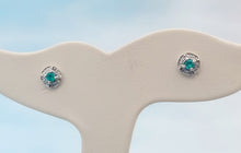 Load image into Gallery viewer, Emerald and Diamond Stud Earrings - 14K White Gold