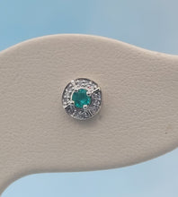 Load image into Gallery viewer, Emerald and Diamond Stud Earrings - 14K White Gold