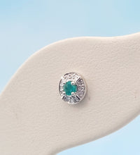Load image into Gallery viewer, Emerald and Diamond Stud Earrings - 14K White Gold