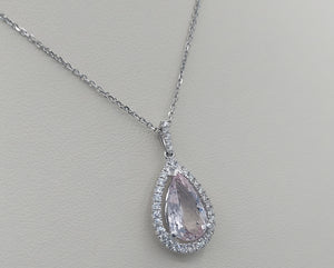 Pear Shaped Morganite & Diamond Pendant & Chain - 14K White Gold