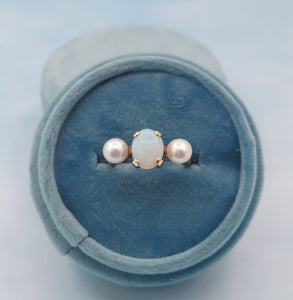 Opal and Pearl Ring - 10K Yellow Gold - Estate