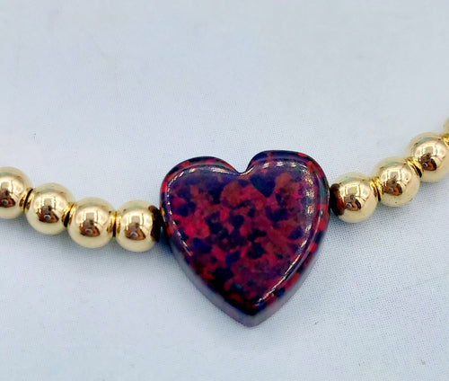 Wine “Opal Heart” Beaded Bracelet - Sterling Silver- Our Whole Heart