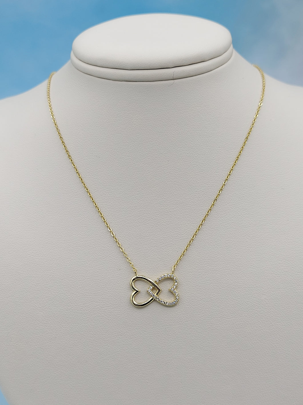 Double Heart Interlocking Necklace - Gold Plated