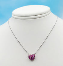 Load image into Gallery viewer, Pink Puffy Heart Necklace - Sterling Silver