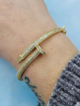 Load image into Gallery viewer, Pave CZ Nail Bangle - Designer Inspired - Gold Plated 925