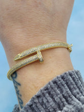 Load image into Gallery viewer, Pave CZ Nail Bangle - Designer Inspired - Gold Plated 925