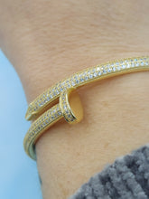Load image into Gallery viewer, Pave CZ Nail Bangle - Designer Inspired - Gold Plated 925
