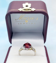Load image into Gallery viewer, Garnet Cushion Cut &amp; Diamond Ring - 14K White &amp; Yellow Gold