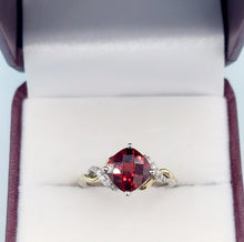 Load image into Gallery viewer, Garnet Cushion Cut &amp; Diamond Ring - 14K White &amp; Yellow Gold