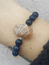 Load image into Gallery viewer, Blue Sparkle Sandstone with Wire Wrapped Stone Beaded Bracelet