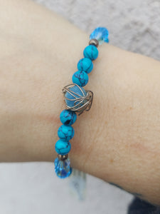 Turquoise with Sterling Wire Wrapped Stone Beaded Bracelet