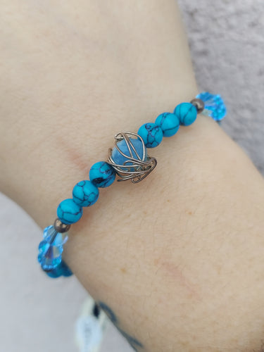 Turquoise with Sterling Wire Wrapped Stone Beaded Bracelet