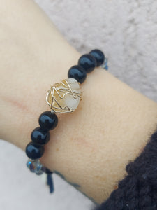 Onyx Wire Wrapped Stone Beaded Bracelet