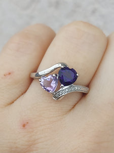 Double Purple Hearts Ring - Sterling Silver