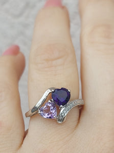 Double Purple Hearts Ring - Sterling Silver