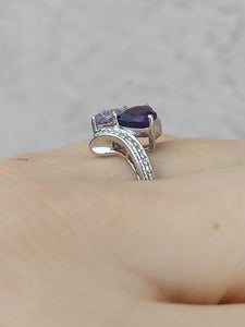 Double Purple Hearts Ring - Sterling Silver