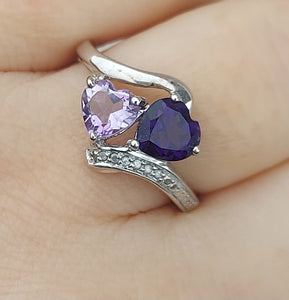 Double Purple Hearts Ring - Sterling Silver