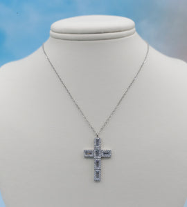 Baguette CZ Cross Necklace - Sterling Silver