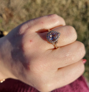 Pear Shaped Morganite and Diamond Ring - 14K Rose Gold