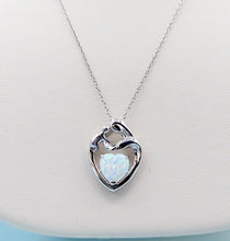 Load image into Gallery viewer, White Opal Heart Mother &amp; Child Pendant &amp; Chain - Sterling Silver