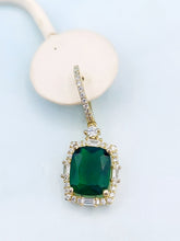 Load image into Gallery viewer, Fancy Emerald &amp; CZ Leverback Earrings - Gold Plated