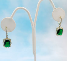 Load image into Gallery viewer, Fancy Emerald &amp; CZ Leverback Earrings - Gold Plated