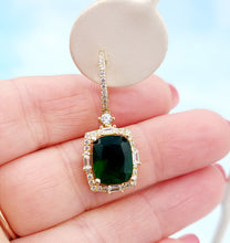 Load image into Gallery viewer, Fancy Emerald &amp; CZ Leverback Earrings - Gold Plated
