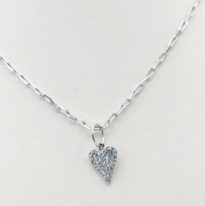 Pavé Diamond Charm on Paperclip Necklace- 14k White Gold