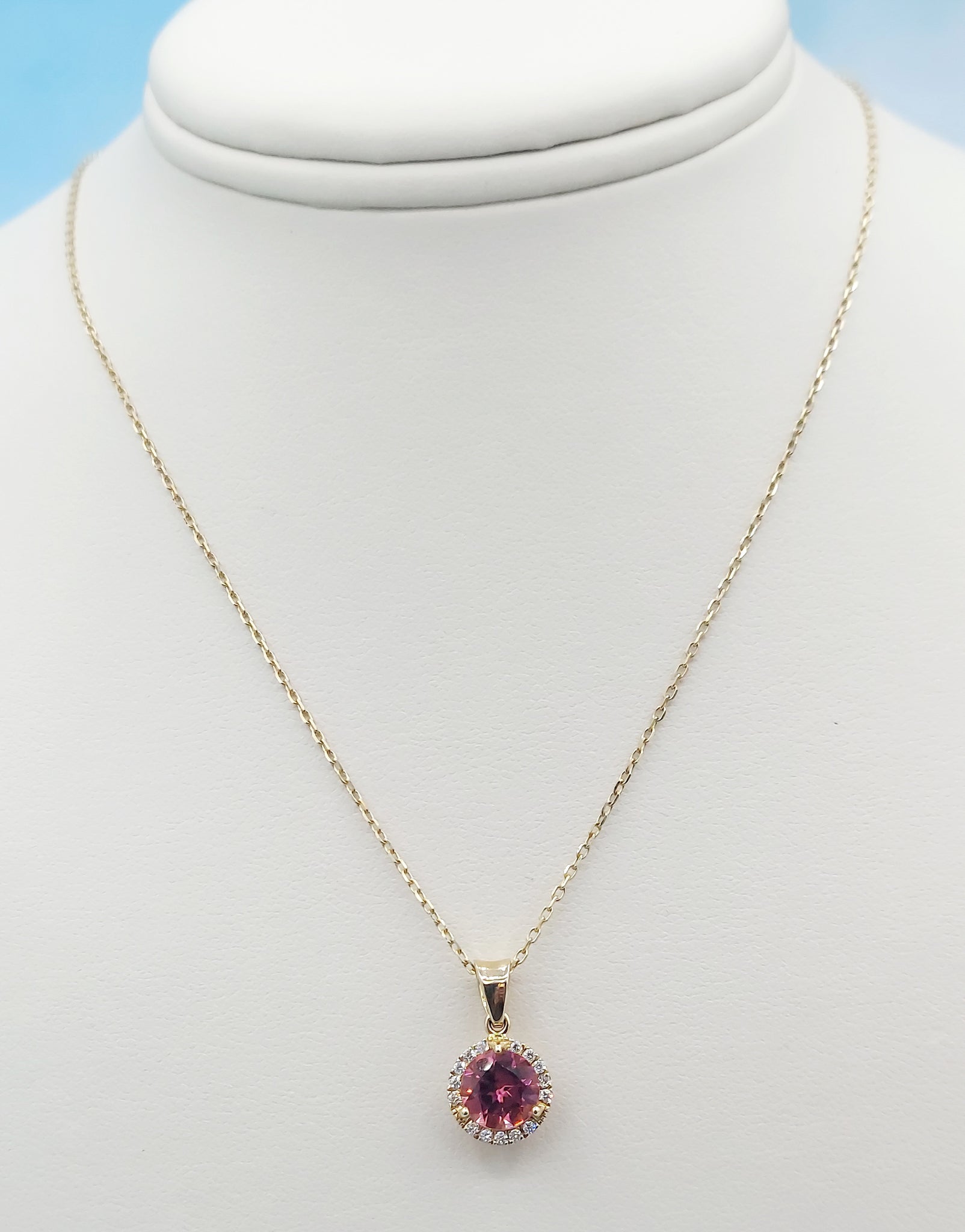 Pink Sapphire Diamond Pendant 14K Yellow Gold Pendant Pink Ruby