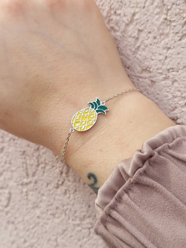 Adjustable Enamel Pineapple Bracelet - Sterling Silver