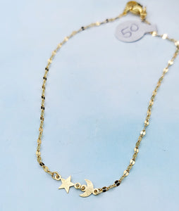 9" Star and Moon Anklet Bracelet - Gold Plated
