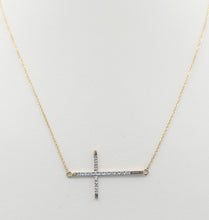 Load image into Gallery viewer, Diamond Sideways Cross - 14K Yellow Gold