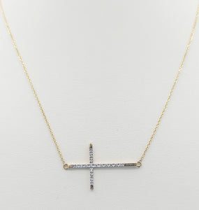 Diamond Sideways Cross - 14K Yellow Gold